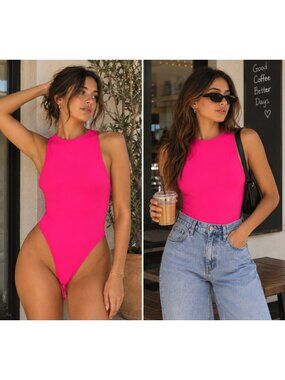 LC Lizette Collection Los Angeles Boutique Neon Slinky Fitted Stretch Bodysuit M